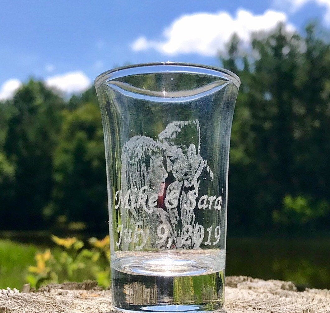 Custom Shot Glass Set, photo engraved shot glasses, Wedding photo glasses, Anniversary photo glasses, Dessert glasses
