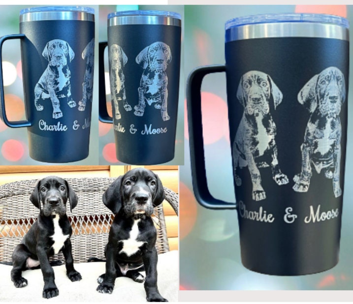 Photo engraved Stainless Steel Tumbler with Lid and handle, muliple sizes and colors