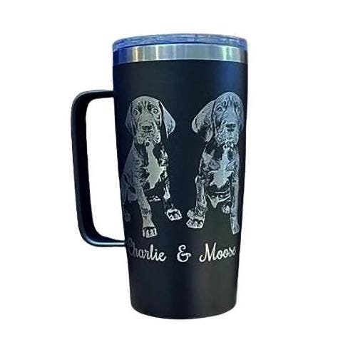 Photo engraved Stainless Steel Tumbler with Lid and handle, muliple sizes and colors