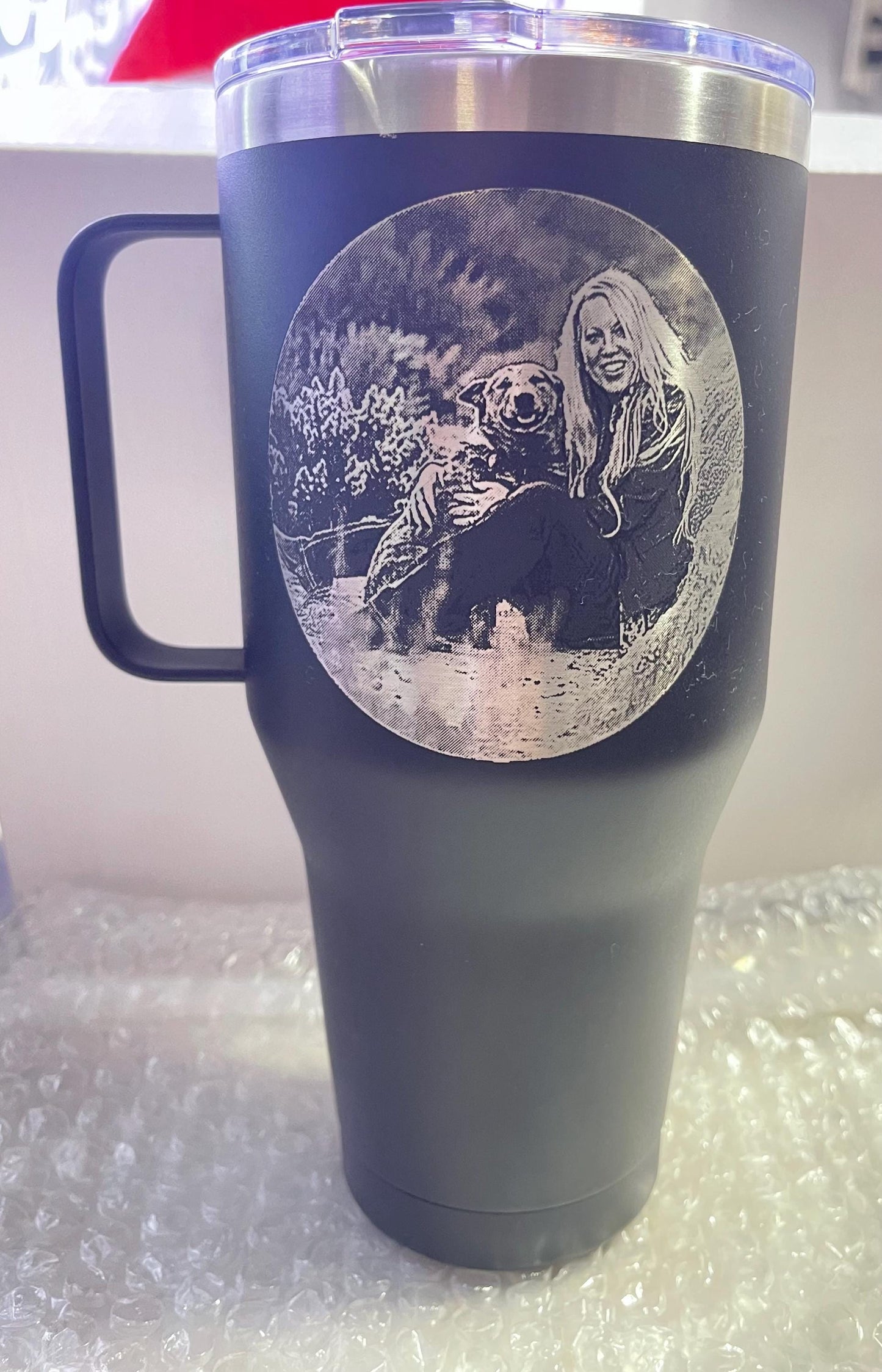 40 oz photo engraved stainless steel tumbler, custom gift mug, travel drinkware gift
