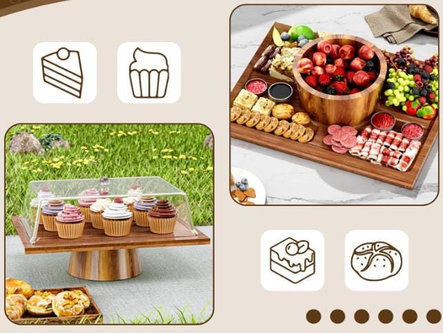 Recipe engraved Acacia Wood Rectangular Cake Stand with Lid, 2-in-1 Dessert Table Display Set & Charcuterie Board