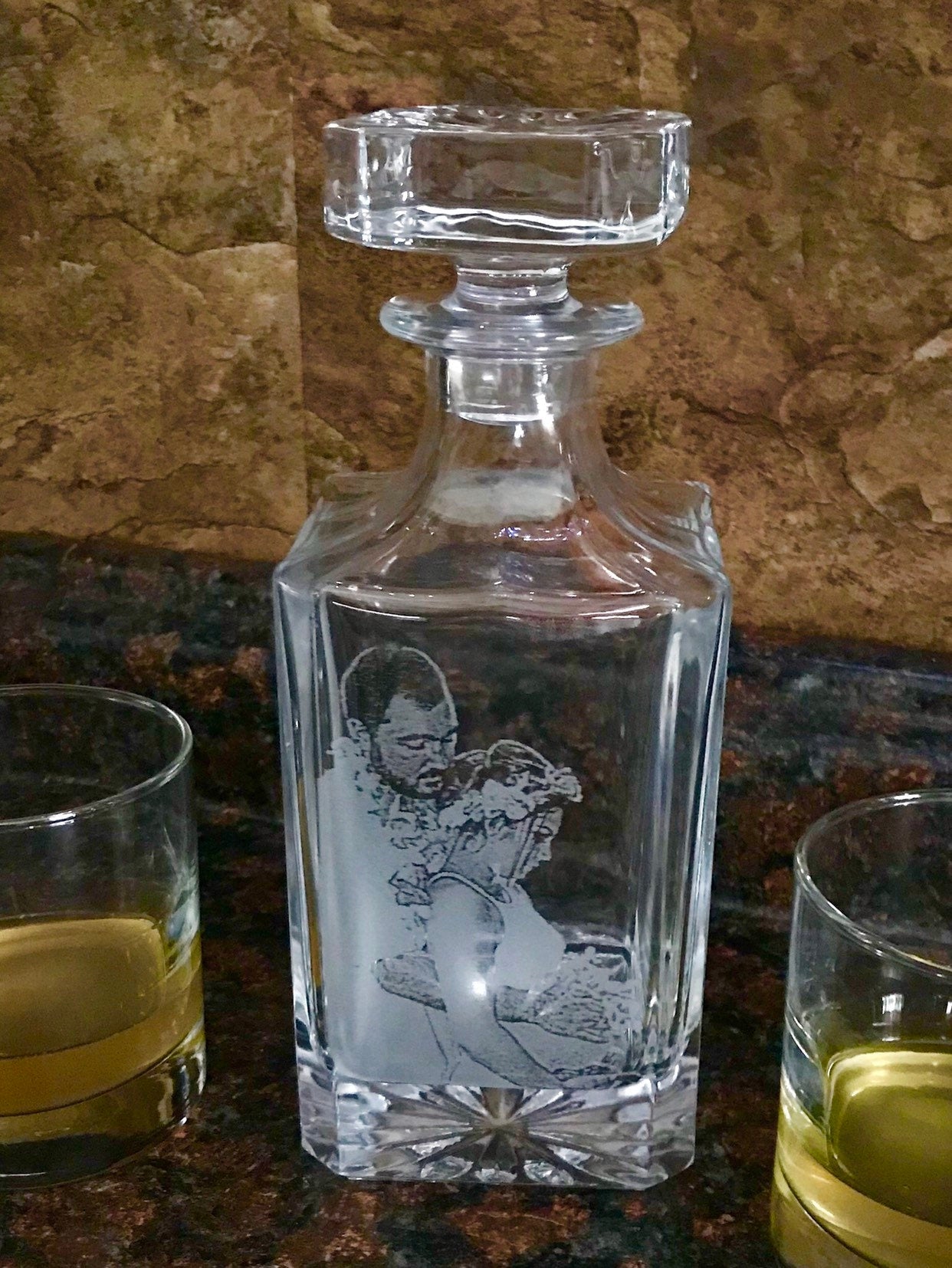 Photo engraved Crystal Decanter with Glass Stopper, 26 oz, 750ml lead free