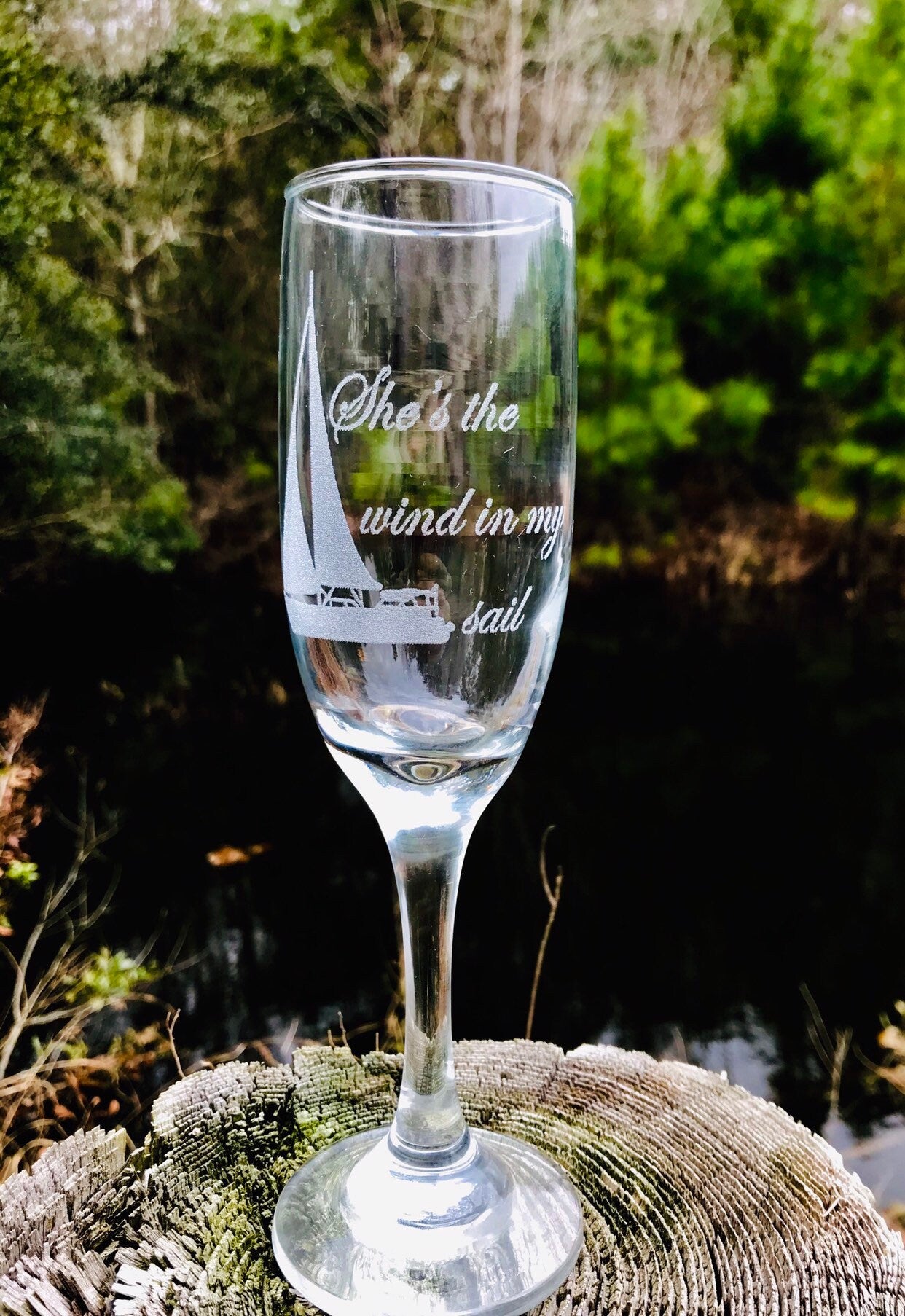 Engraved Nautical champagne flute set with sailboat and anchor, Beach wedding