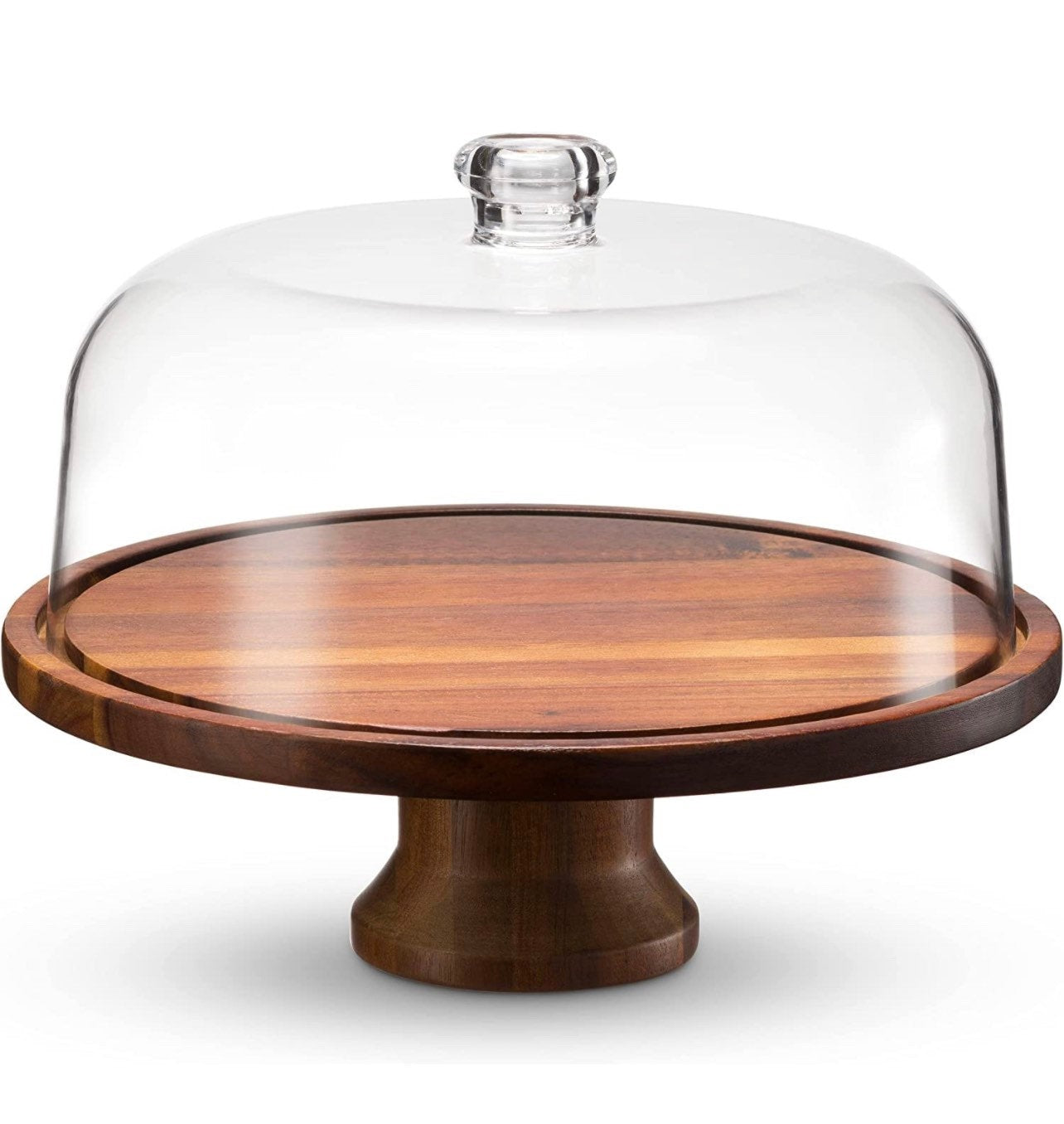 Recipe engraved Cake Stand, Acacia wood Salad Bowl Serving Dish and Footed Cake Stand with lightweight acrylic Dome