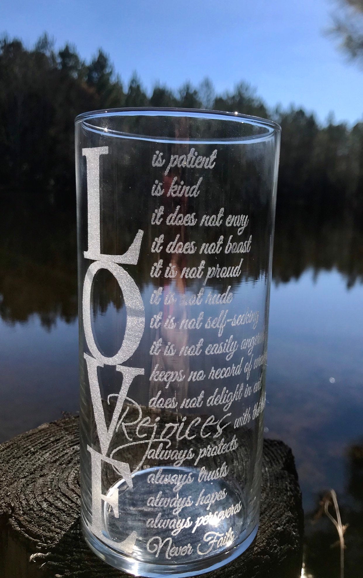 Personalized, Engraved, Vase, Candle Holder, Custom Corinthians 13:4 glass vase