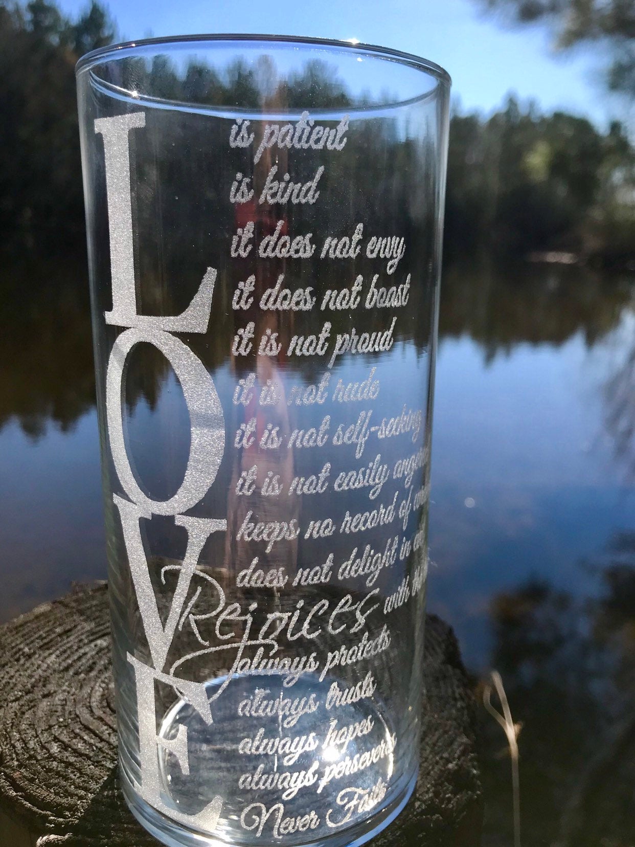 Personalized, Engraved, Vase, Candle Holder, Custom Corinthians 13:4 glass vase