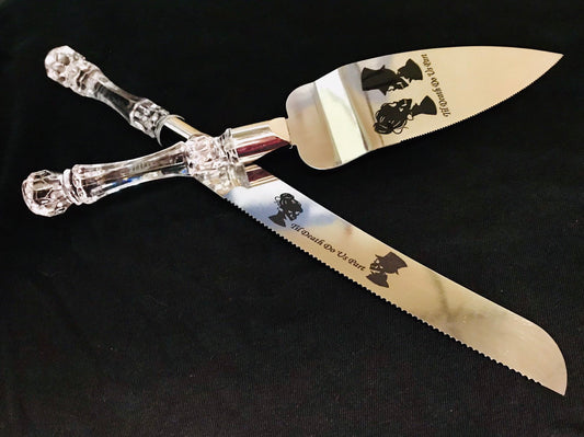 Personalized, Til Death do us part, Skeletons Cake Knife and Server Set