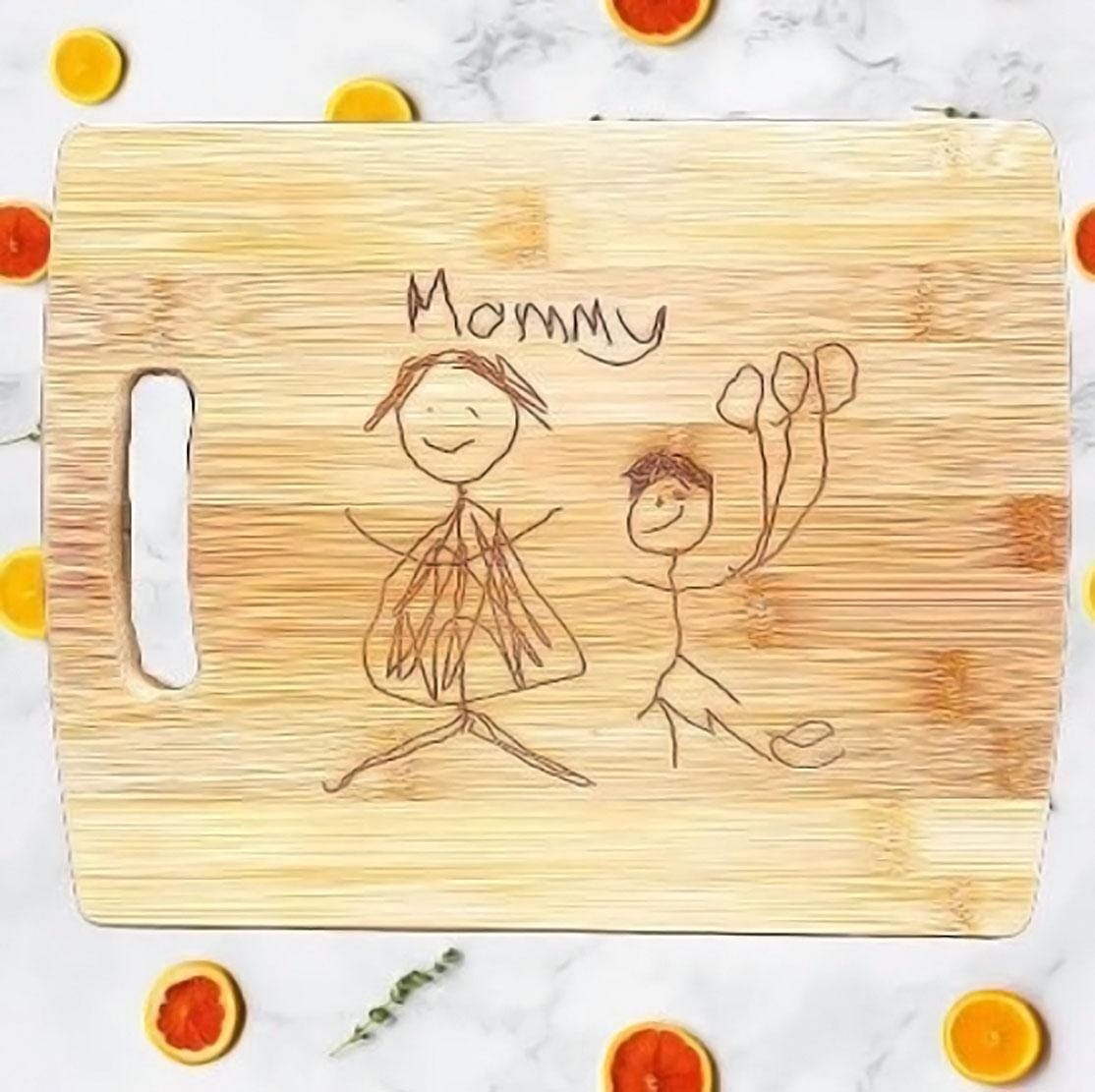 Engraved photo chopping board, child’s drawing gift, mom gift, picture cutting board