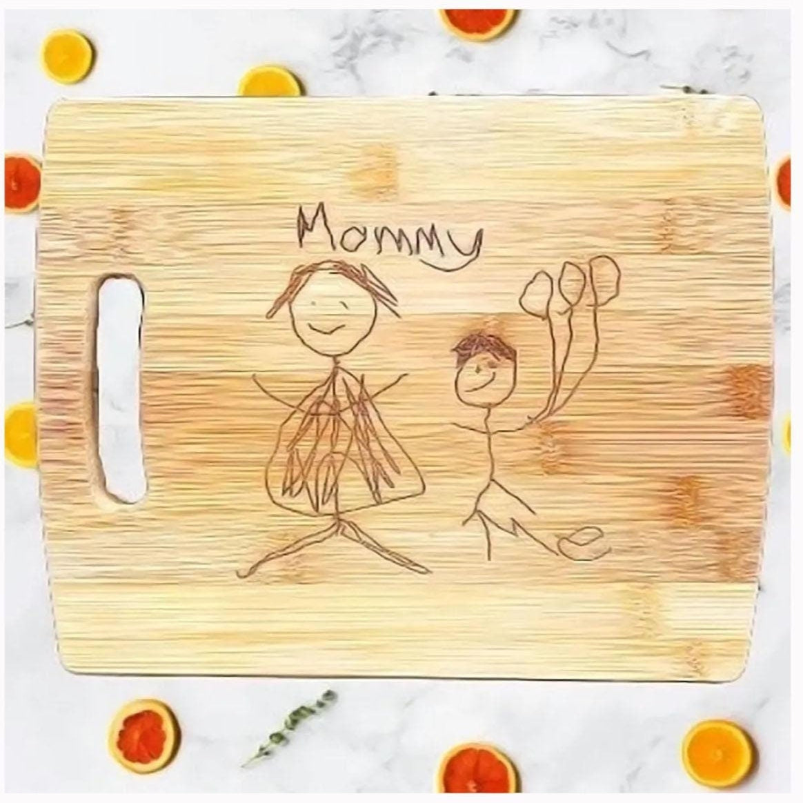 Engraved photo chopping board, child’s drawing gift, mom gift, picture cutting board