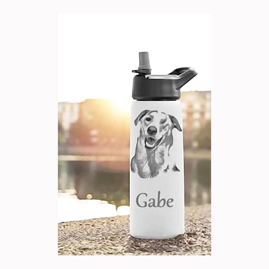 Custom, photo engraved water bottle Powder Coated Stainless Steel Vacuum Insulated Double Wall with Lid