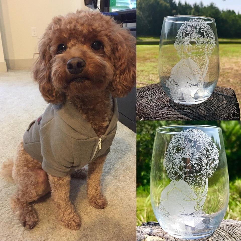 Pet Photo Engraved wine glass, Engraved Whiskey glass, Custom Pet picture, Pet memorial Engraved Glass, Pet photo on glass
