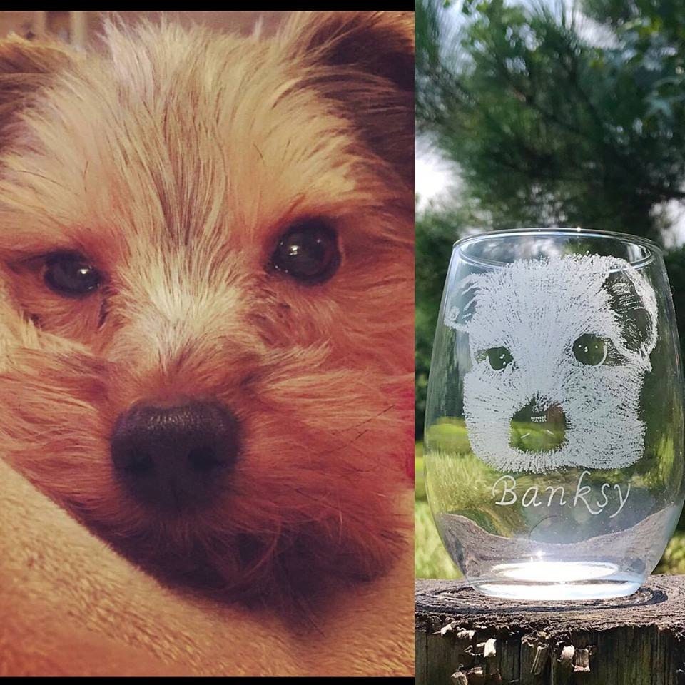 Pet Photo Engraved wine glass, Engraved Whiskey glass, Custom Pet picture, Pet memorial Engraved Glass, Pet photo on glass