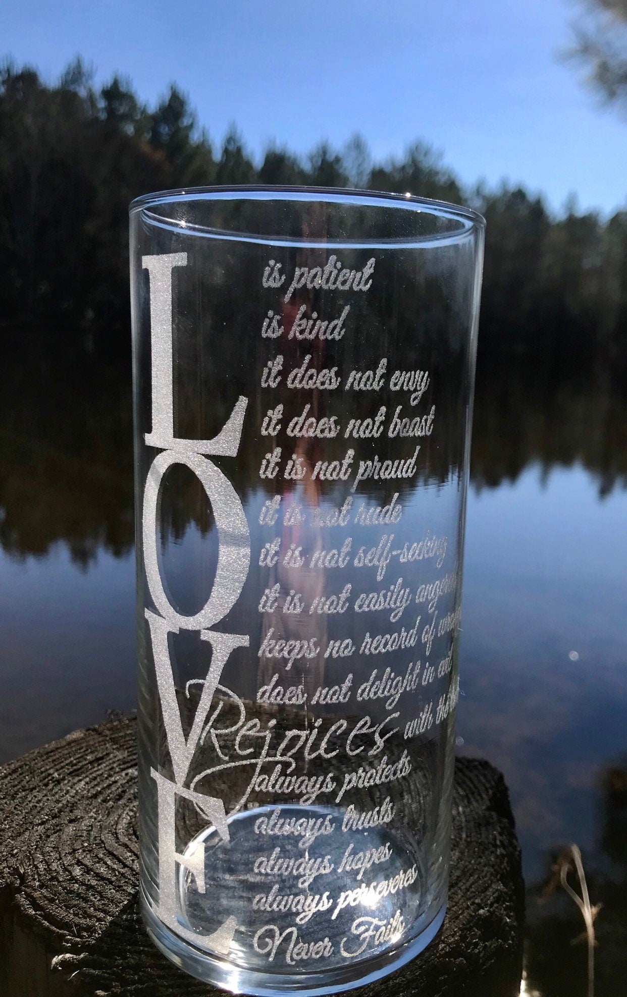 Personalized, Engraved, Vase, Candle Holder, Custom Corinthians 13:4 glass vase,Wedding Vase,Anniversary,Quote on glass Vase,LOVE,Valentines