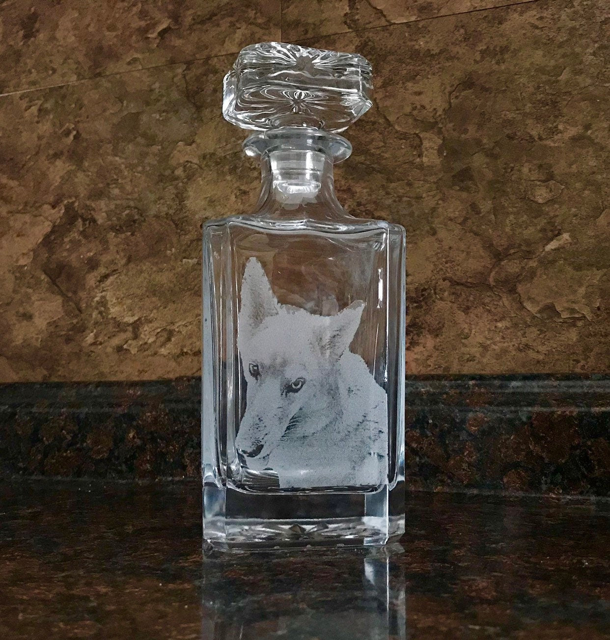 Photo engraved Crystal Decanter with Glass Stopper, 26 oz, 750ml lead free
