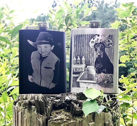 Custom Photo engraved Flask, Stainless steel flask, Black Flask, 8 oz picture flask