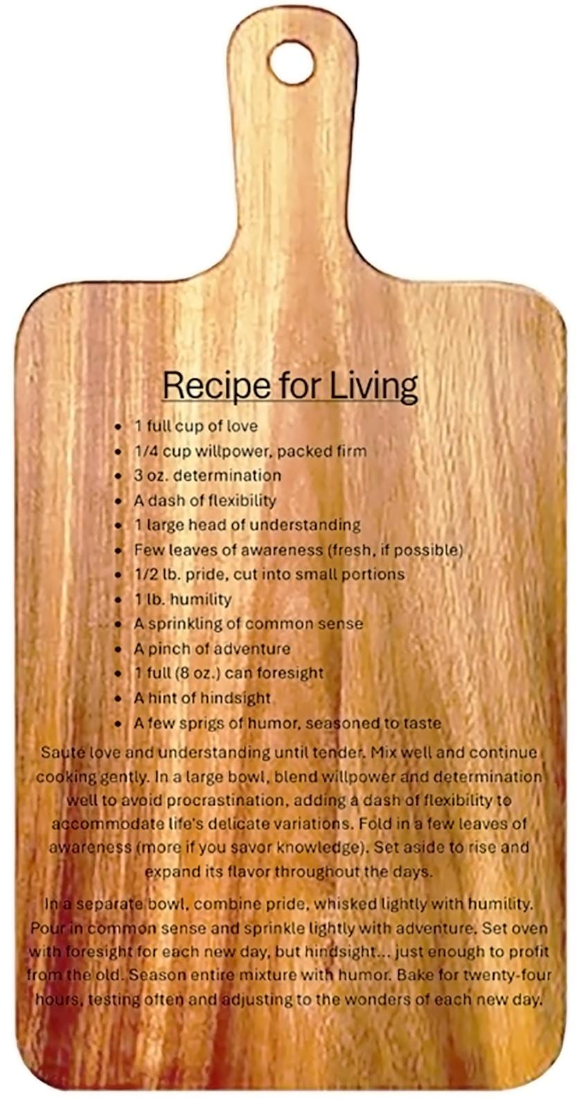 Recipe engraved Acacia Wood Cutting Board with Handle