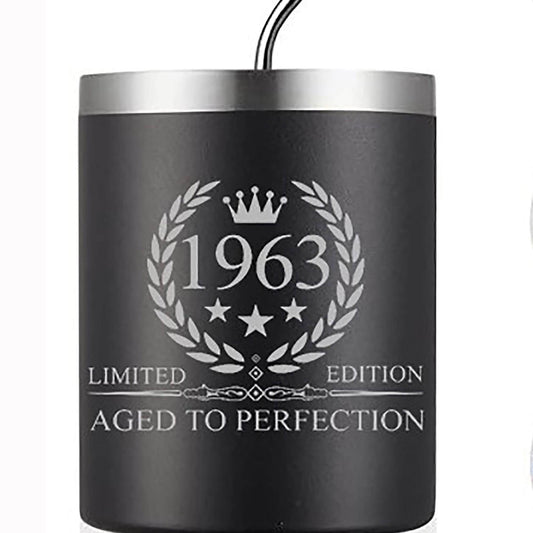 Birthday Lowball Tumbler, Stainless Steel, Double Wall Vacuum Insulated Mug with Straw, Lid and Cleaning Brush