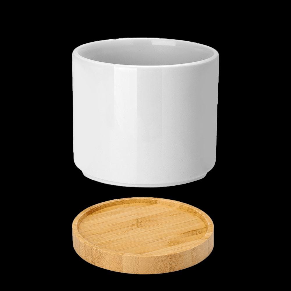 Ceramic Planter with Bamboo Tray Base, Leaf me to Sulk