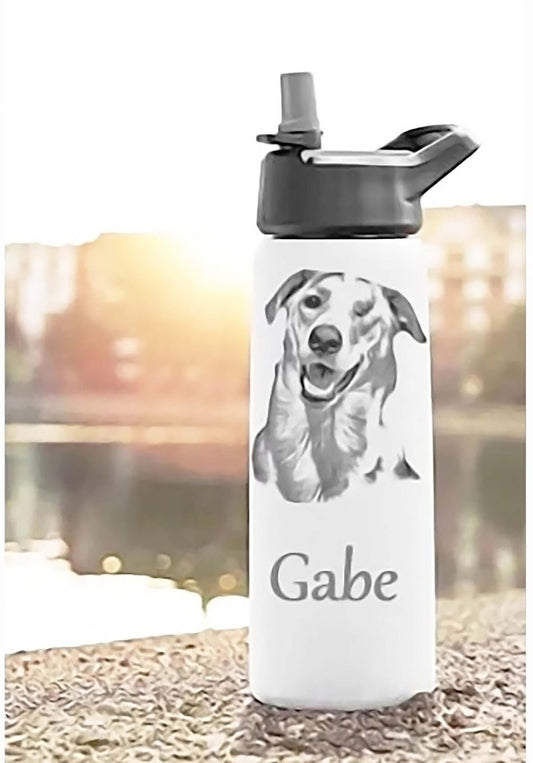 Custom, photo engraved water bottle Powder Coated Stainless Steel Vacuum Insulated Double Wall with Lid