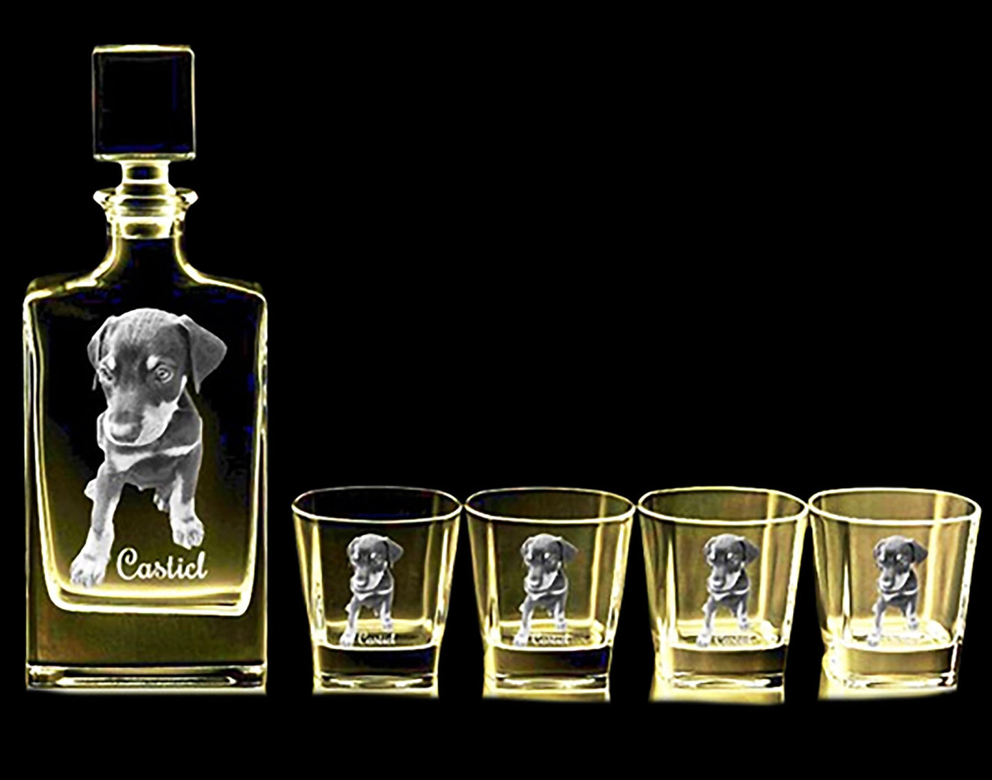 Photo engraved Whiskey Decanter Set, one decanter and four glasses