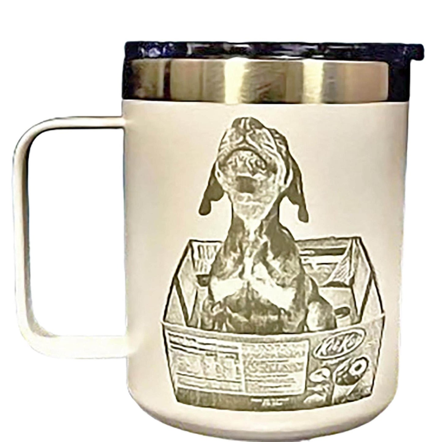 Custom, photo engraved Stainless Steel Tumbler, with Lid, 12oz Coffee travel Powder Coated tumbler