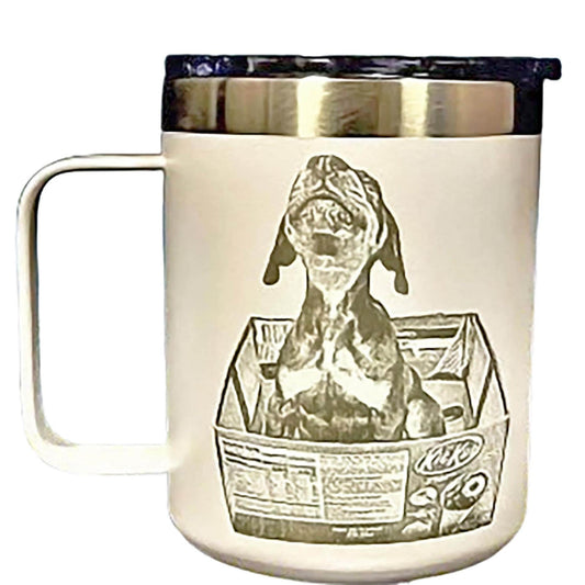 Custom, photo engraved Stainless Steel Tumbler, with Lid, 12oz Coffee travel Powder Coated tumbler