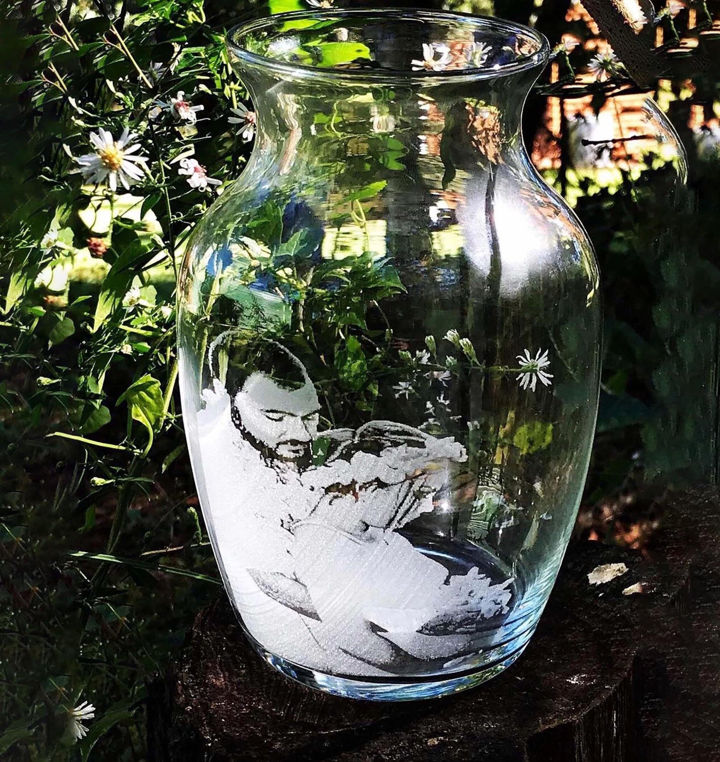 Custom Photo Engraved Glass Vase, Personalized Memorial, Wedding, or Gift Keepsake