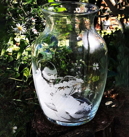 Custom Photo Engraved Glass Vase, Personalized Memorial, Wedding, or Gift Keepsake