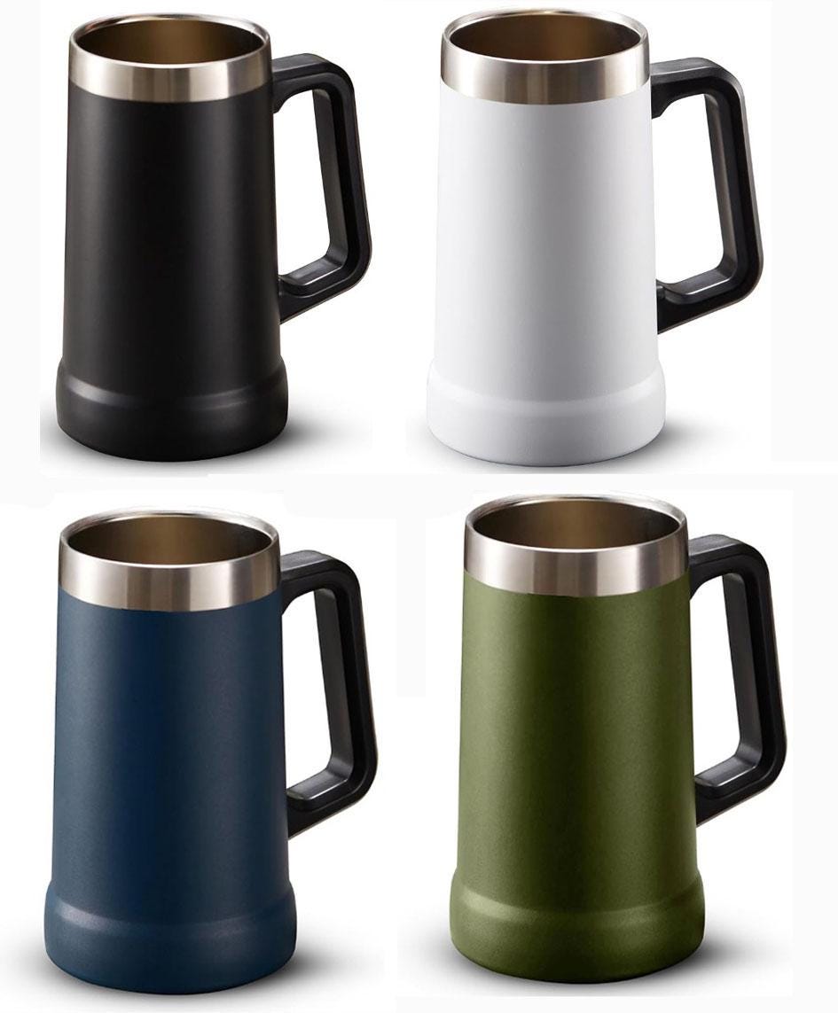 Photo engraved Stainless Steel Beer Stein, Double Walled, Large Handle, 24 oz