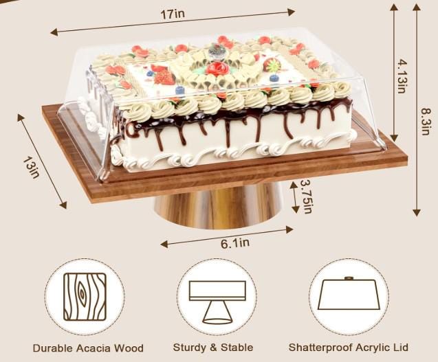 Recipe engraved Acacia Wood Rectangular Cake Stand with Lid, 2-in-1 Dessert Table Display Set & Charcuterie Board